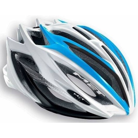 Compra el Casco Met Estro Azul, Blanco y Negro - ¡Seguridad y Estilo!